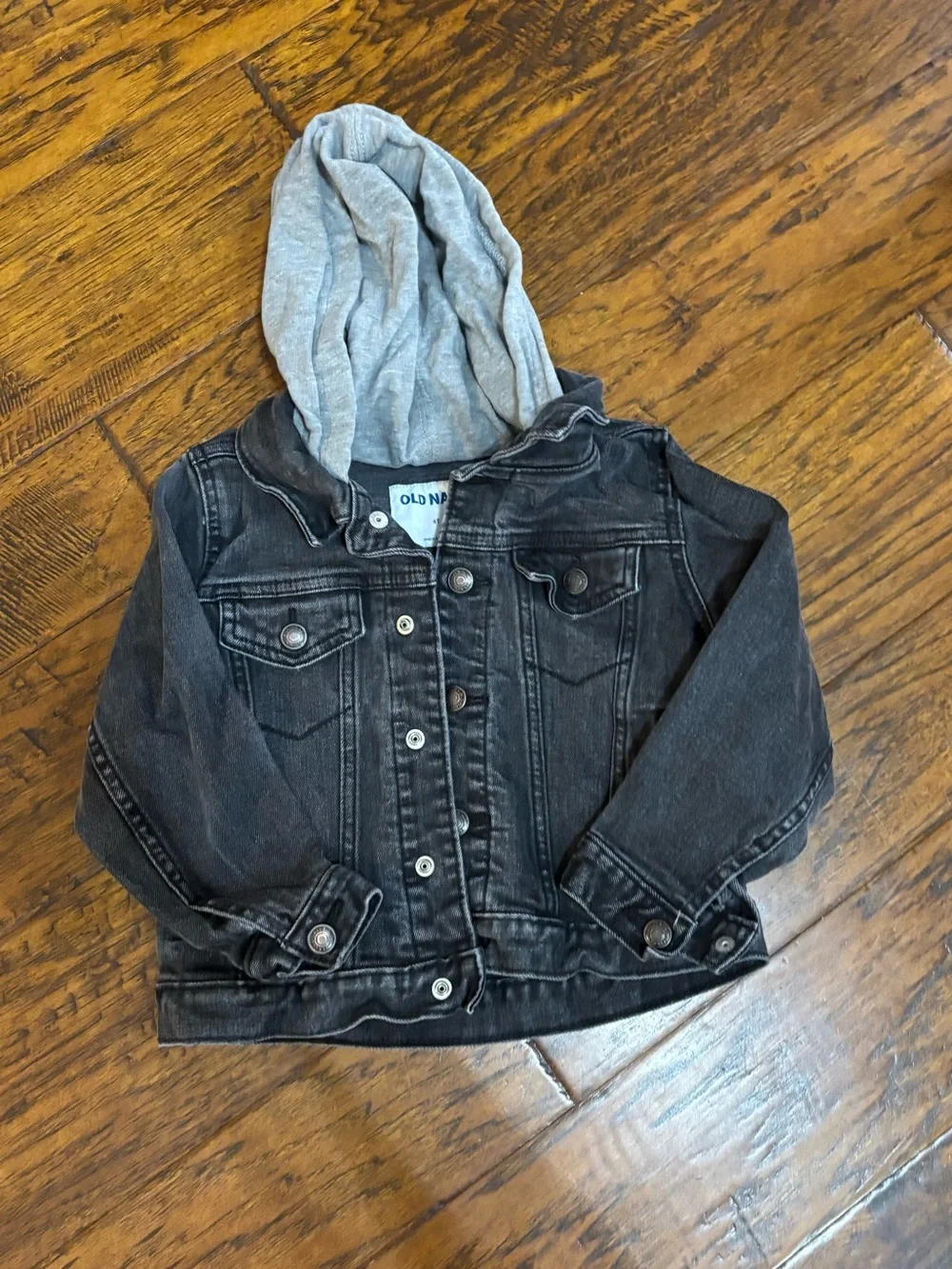 Old Navy Black Denim Jacket with Light Gray Hood